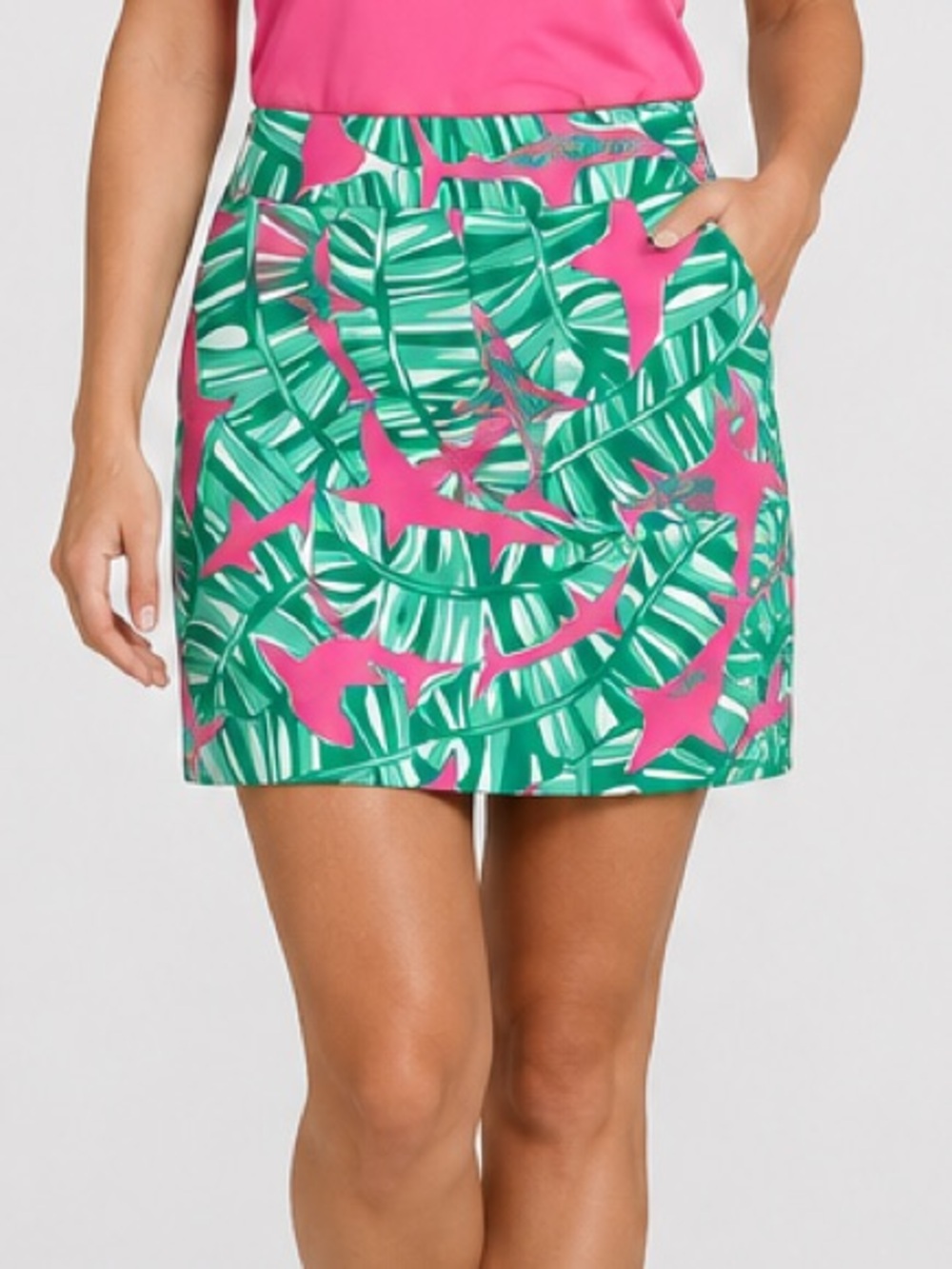 Loudmouth 16" Mid Rise Banana Beach Golf Skirt Skort Green Pink Size 6